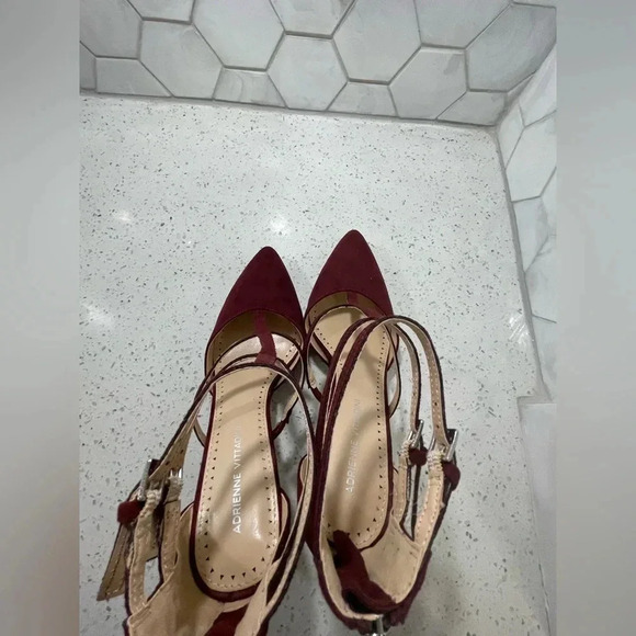 Adrienne Vittadini Suede Nocera Cage Heels Size 8 Wine NEW Stack Heel Zipper NEW - Picture 6 of 9